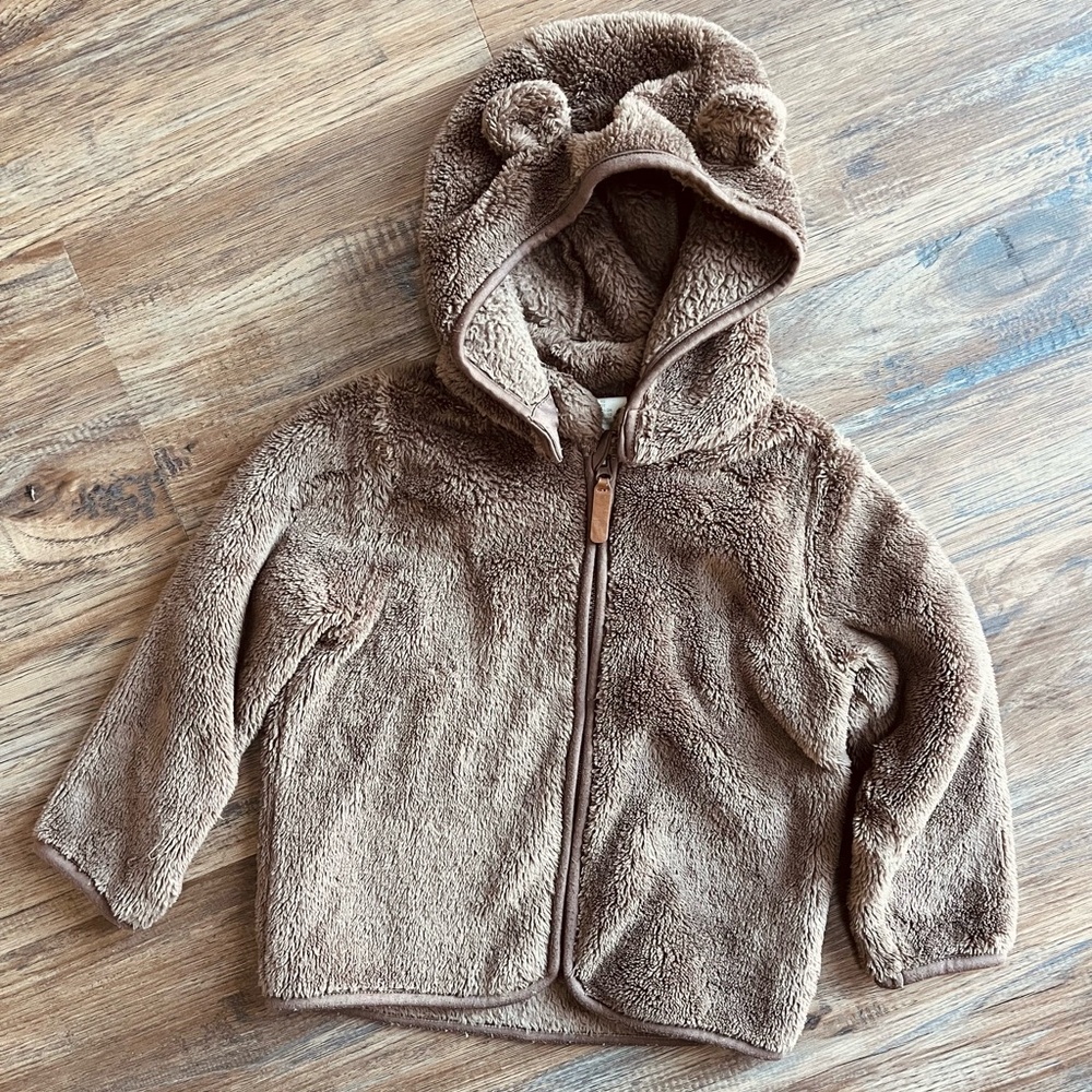 H&M Hooded Teddy Bear Brown Fleece Jacket 2T